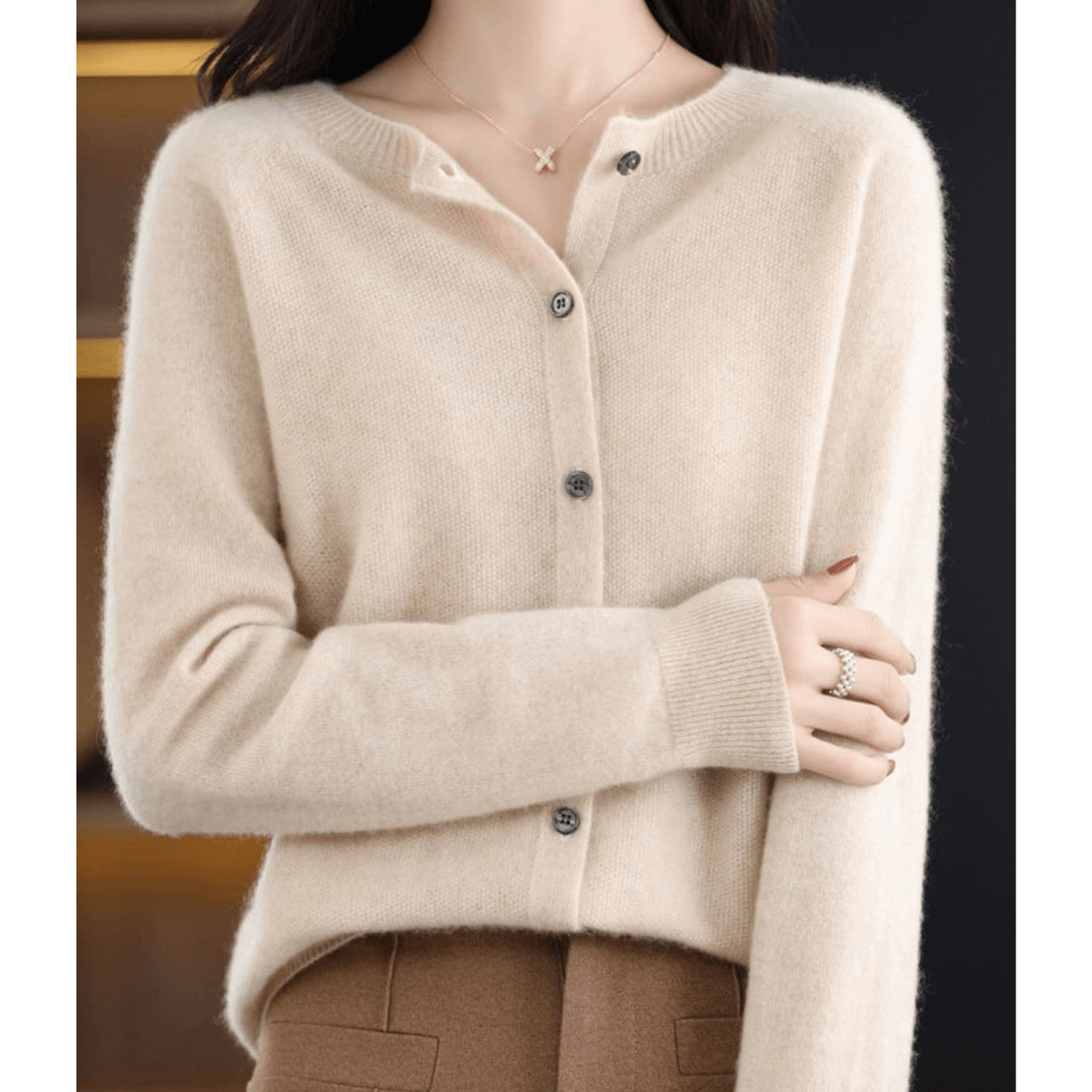 Cardigan da donna con scollo a V in pura lana merino, maglione simile al cashmere