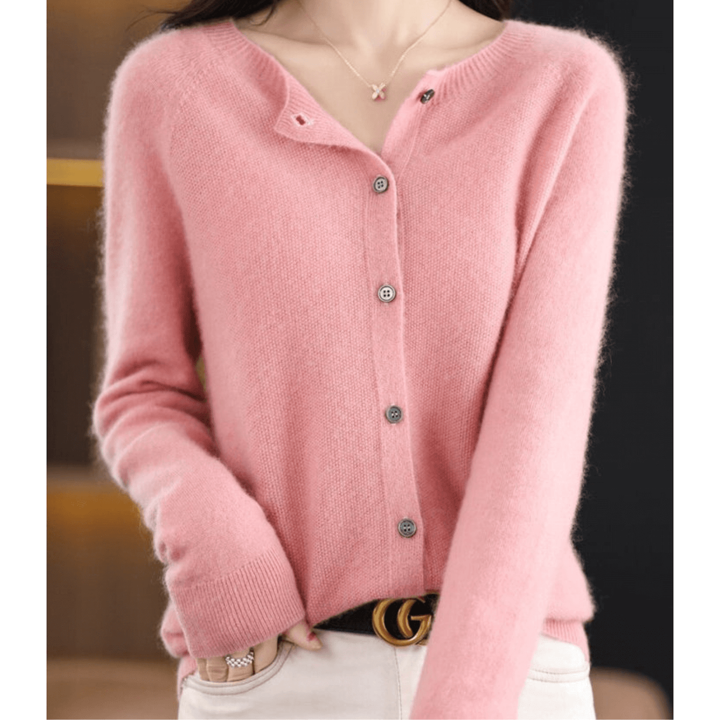 Pura Lana Merino Damas O-cuello Cardigan Cashmere-como Suéter