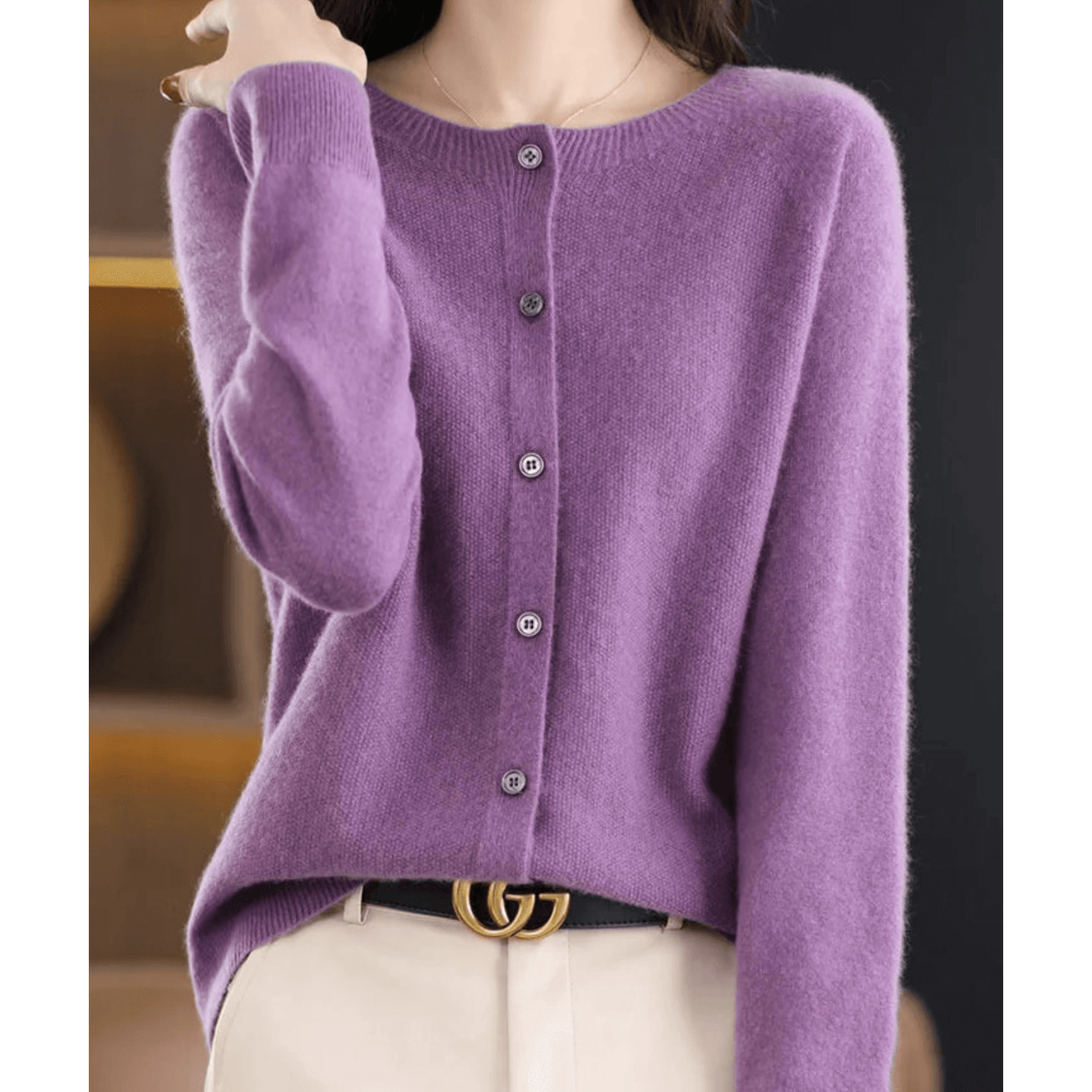 Cardigan da donna con scollo a V in pura lana merino, maglione simile al cashmere