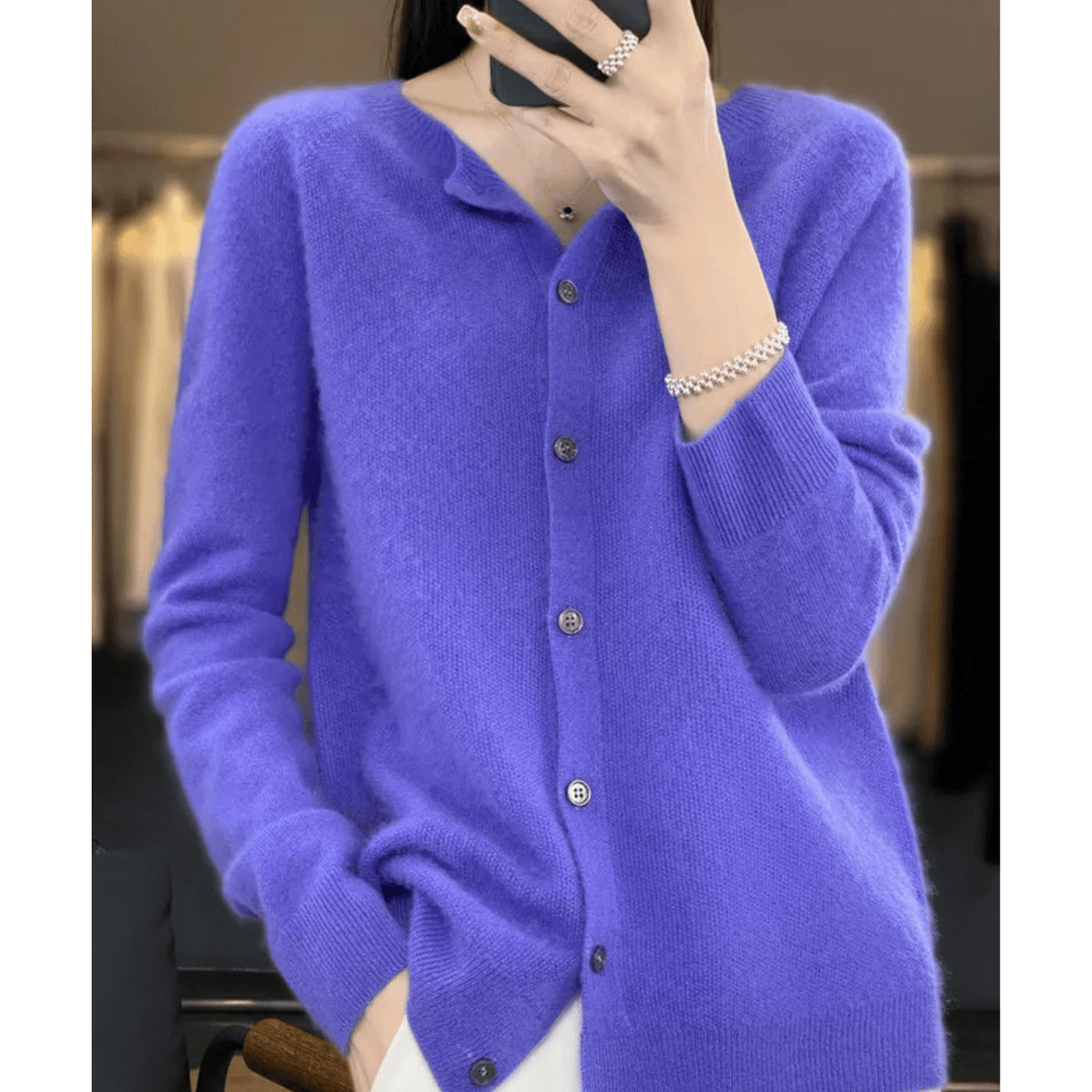 Pure Merino Wool-like Ladies O-neck Cardigan Cashmere-like Sweater