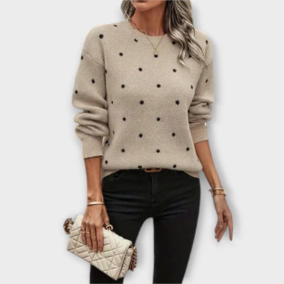 Ava - casual long-sleeved knitted sweater with polka dot pattern