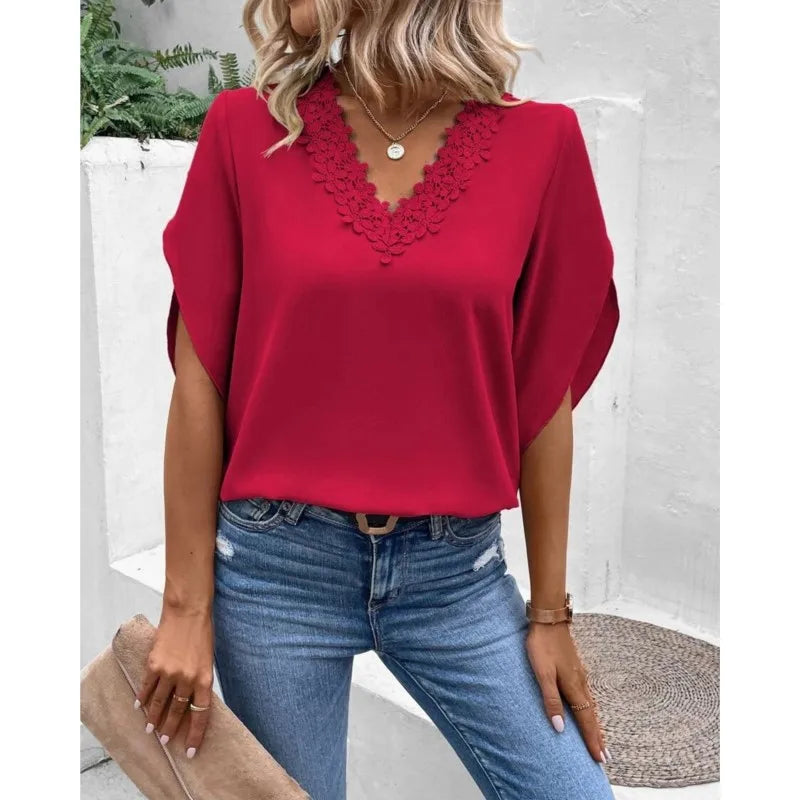 Comfortable Casual Lace V-Neck