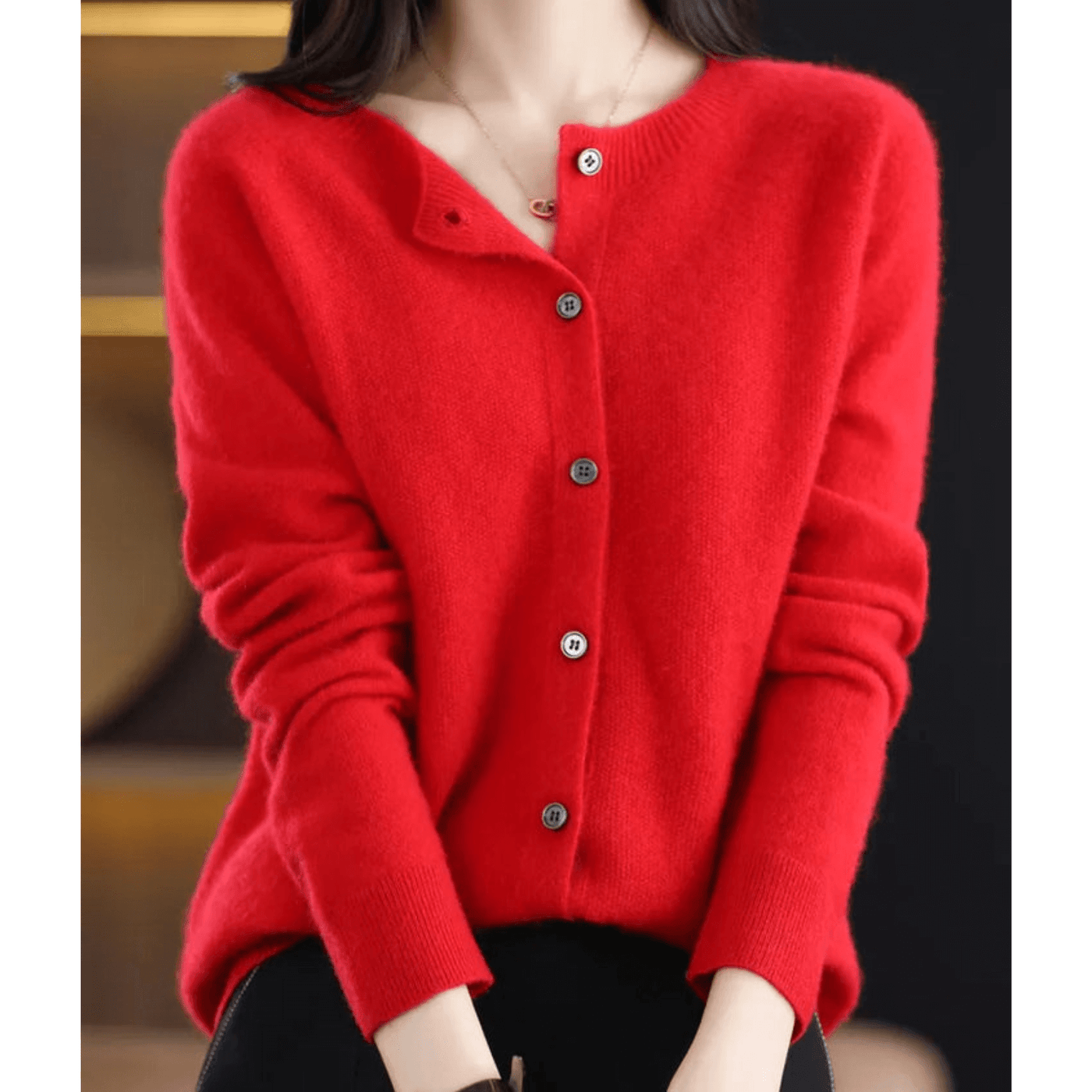 Cardigan da donna con scollo a V in pura lana merino, maglione simile al cashmere