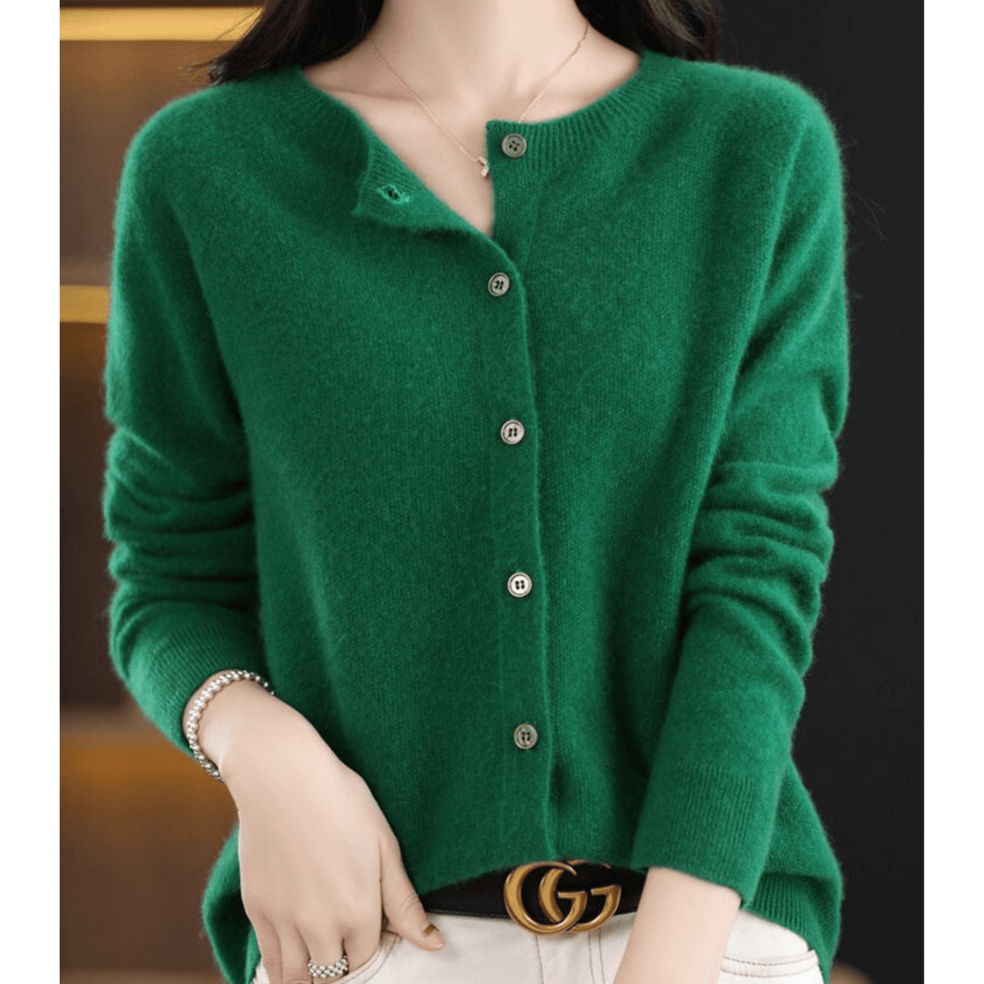 Cardigan da donna con scollo a V in pura lana merino, maglione simile al cashmere