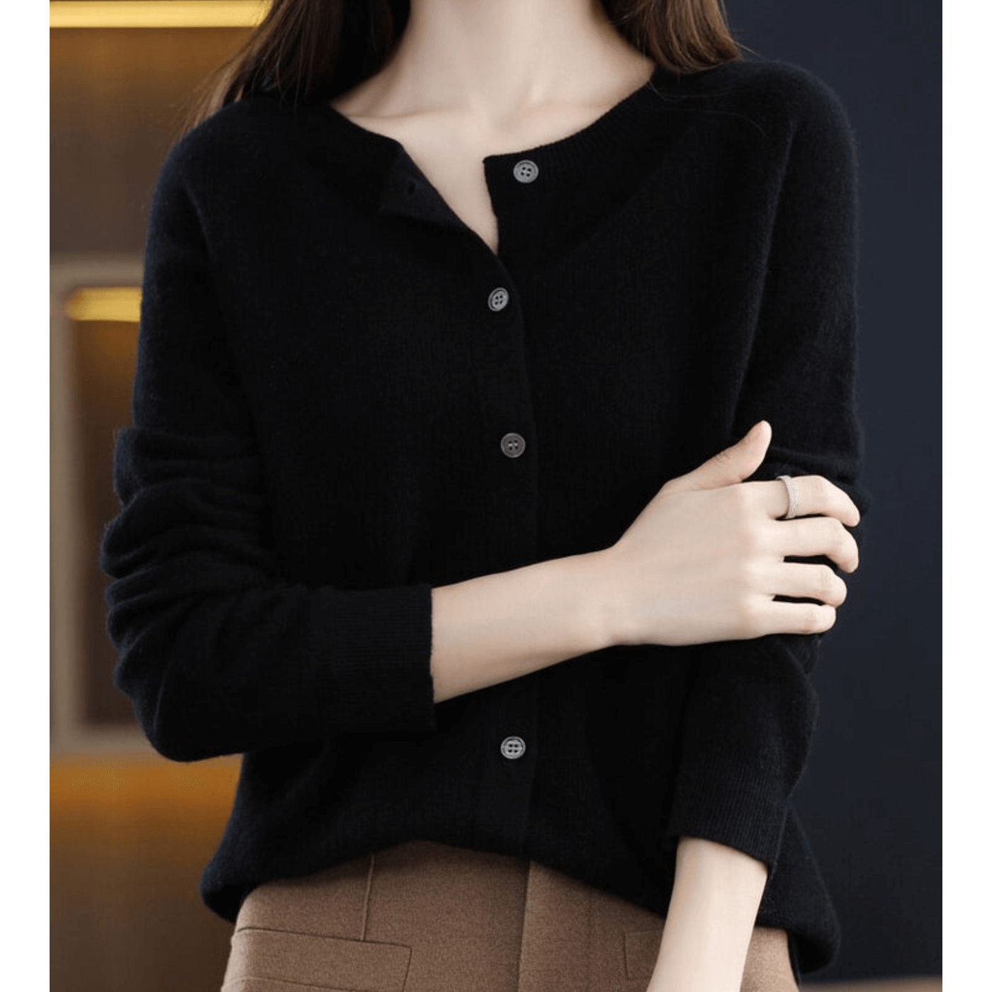 Cardigan da donna con scollo a V in pura lana merino, maglione simile al cashmere