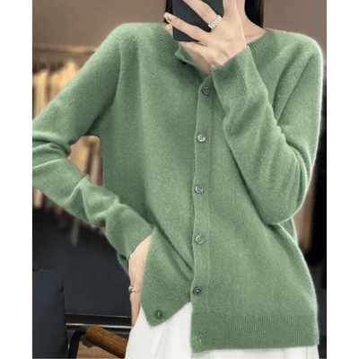 Cardigan à col rond en pure laine mérinos pour femme Pull en cachemire