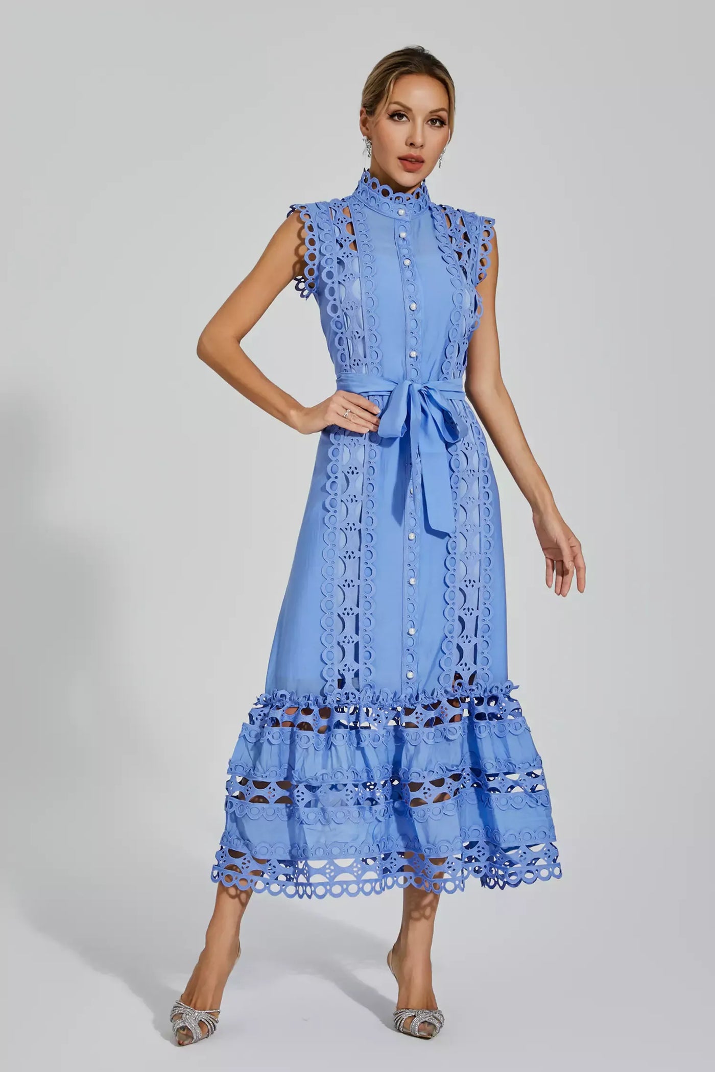 Nica™ | Blue Sleeveless Hollow Maxi Dress