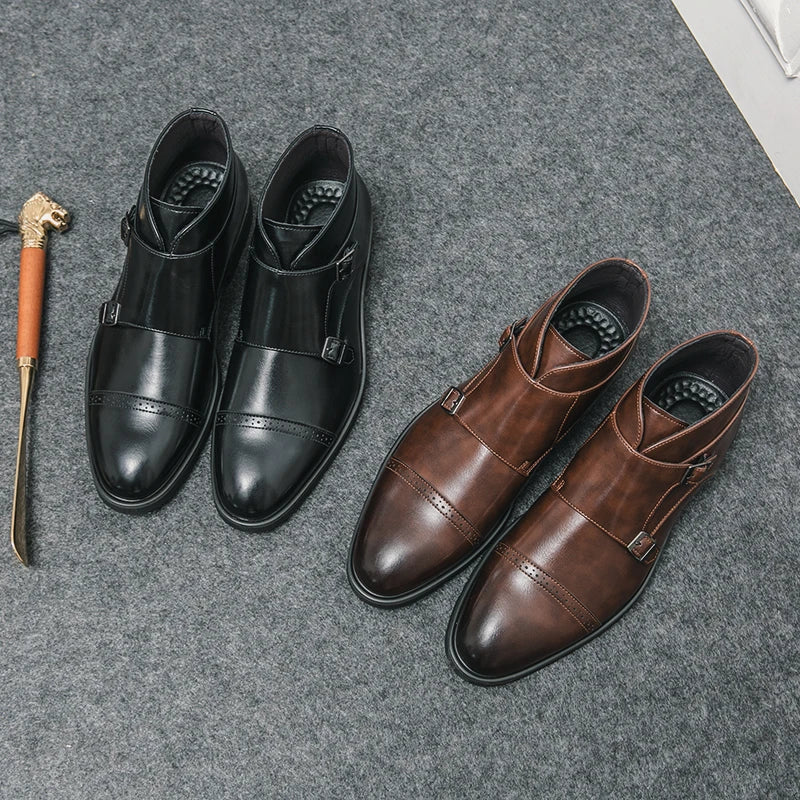 Darell | Leather Double Monk Boots with Strap