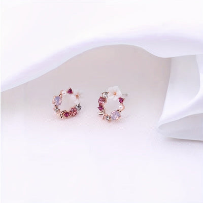 Fioralba - Stud earrings with floral motif and gemstone accents