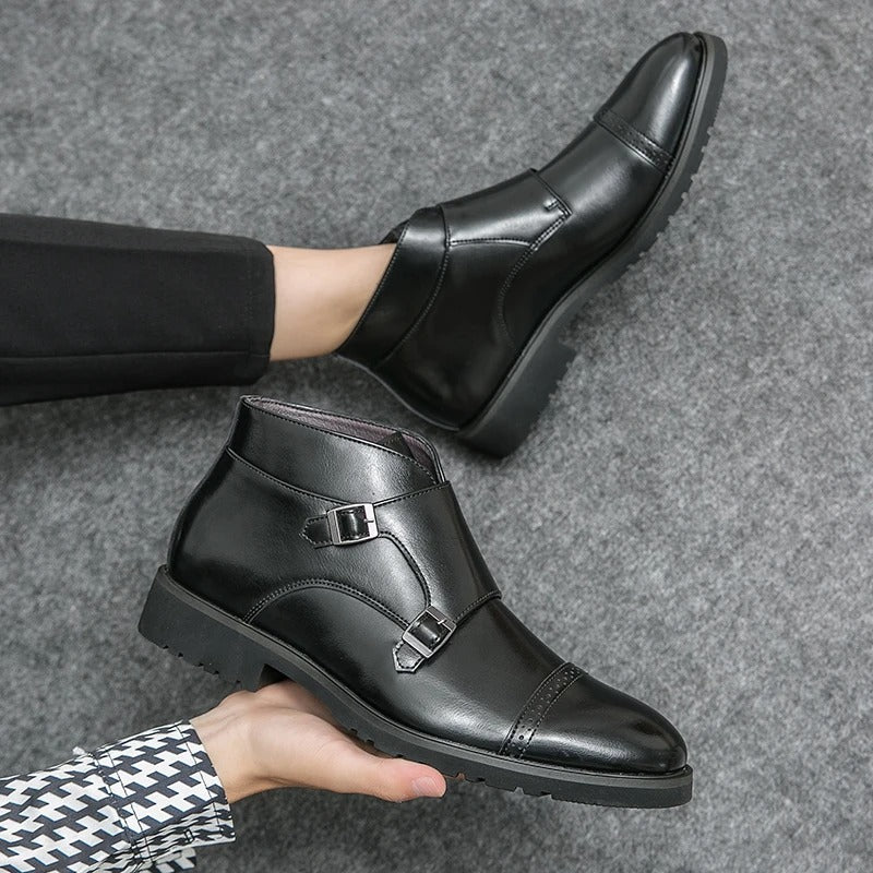 Darell | Leather Double Monk Boots with Strap