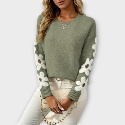 Silke - Soft knitted sweater with floral design