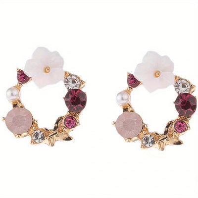 Fioralba - Boucles d'oreilles à clous avec motif floral et accents de pierres précieuses