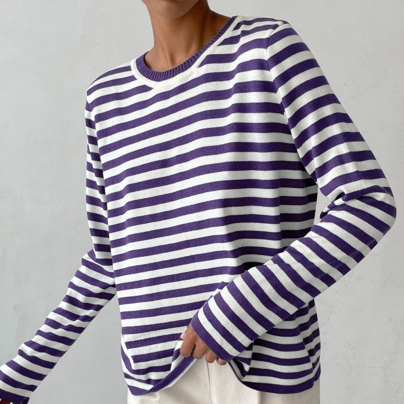 Pull col rond rayé pour femme