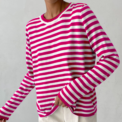 Pull col rond rayé pour femme